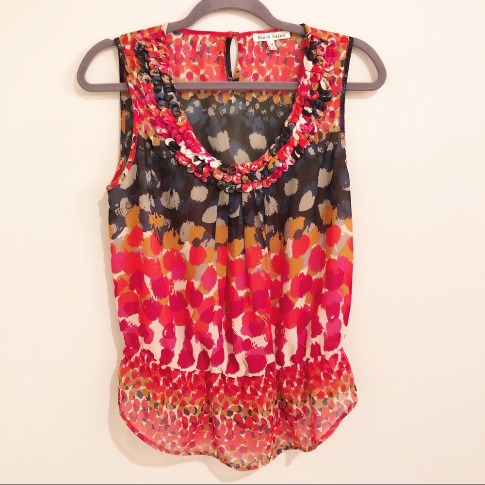 Black Rainn Colorful Peplum Chiffon Tank Top